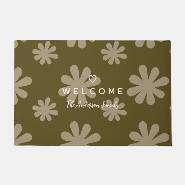 Moderne Retro Chic Daisy Bloemen Welkom Deurmat (Voorkant)