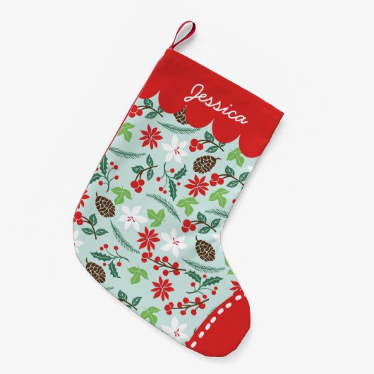 Moderne Retro Chic Pattern Feestdagen Aangepast Kleine Kerstsok (Voorkant (Hangend))