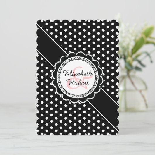 Moderne Retro Chic Zwart-Wit Polka Dot Kaart (Staand voorkant)