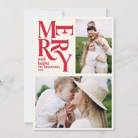 Moderne retro Chritsmas red foto Aankondiging (Voorkant)