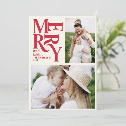 Moderne  retro Chritsmas red foto Aankondiging (Staand voorkant)