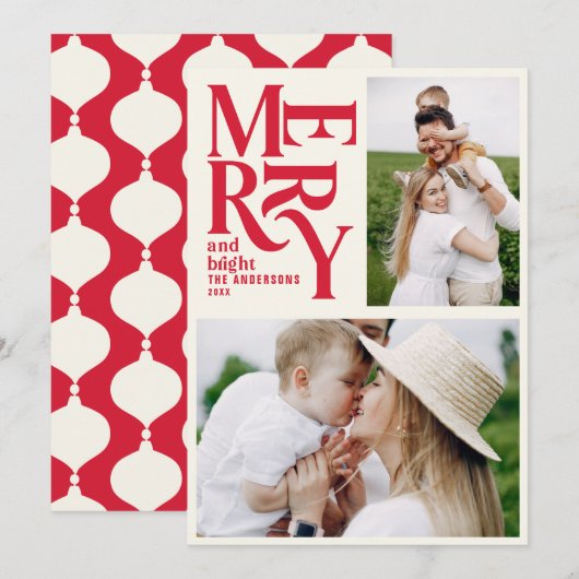 Moderne retro Chritsmas red foto Aankondiging (Voorkant / Achterkant)