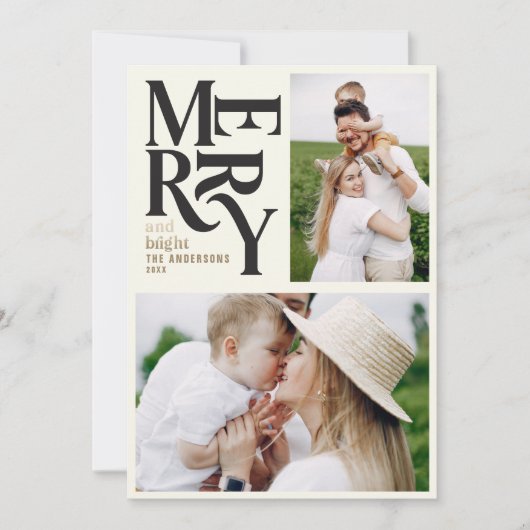 Moderne  retro Chritsmas zwarte goudfoto Aankondiging (Voorkant)