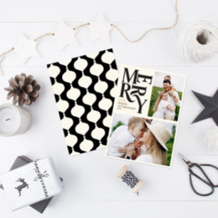 Moderne  retro Chritsmas zwarte goudfoto Aankondiging