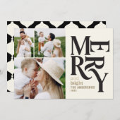 Moderne  retro Chritsmas zwarte goudfoto Aankondiging (Voorkant / Achterkant)