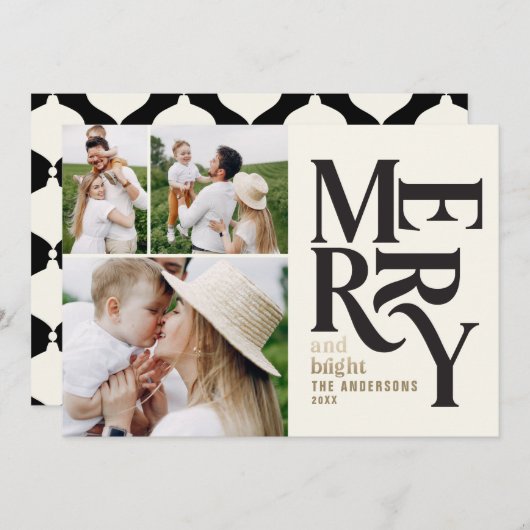 Moderne retro Chritsmas zwarte goudfoto Aankondiging (Voorkant / Achterkant)