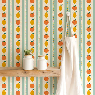 Moderne Retro Citrus Strepen Licht Blauwgroen Behang