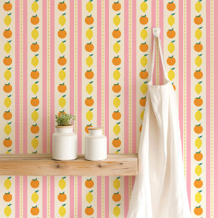 Moderne Retro Citrus Strepen Roze Behang
