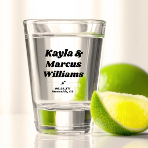 Moderne Retro Cool Leuk Bruiloft Namen Party Favor Shot Glas