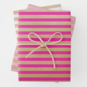 Moderne Retro Cream Hot Pink Stripes Kraft Inpakpapier Vel (In situ)