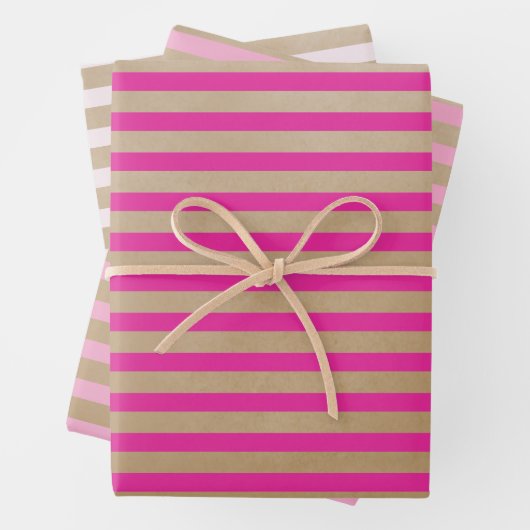Moderne Retro Cream Hot Pink Stripes Kraft Inpakpapier Vel (In situ)