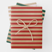 Moderne Retro Crème Rood Groene Stripes Kraft Inpakpapier Vel (In situ)