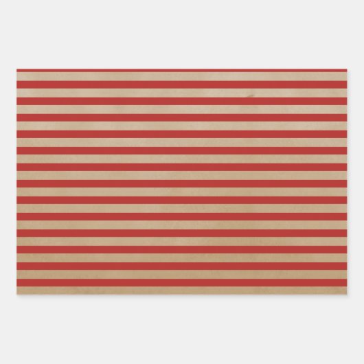 Moderne Retro Crème Rood Groene Stripes Kraft Inpakpapier Vel (Voorkant)