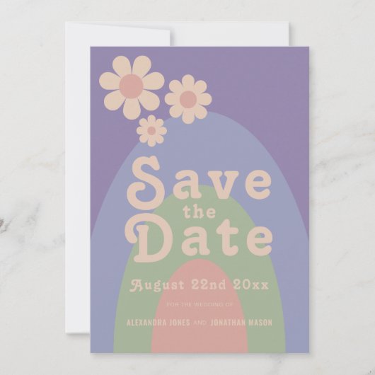 Moderne Retro Daisy Bruiloft Save The Date (Voorkant)