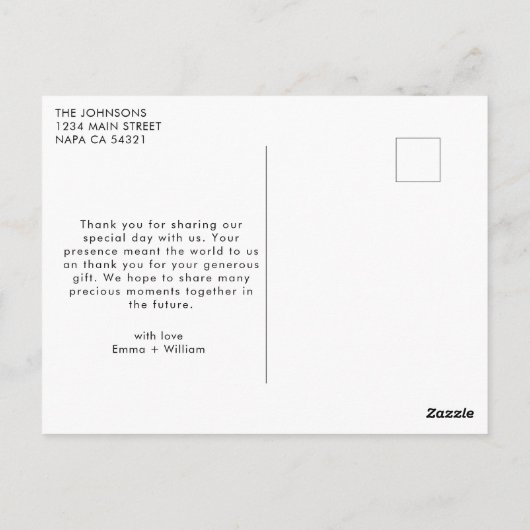 Moderne retro dank u bruiloft foto briefkaart (Achterkant)