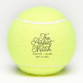 Moderne retro de perfecte match script bruiloft tennisballen (Achterkant)