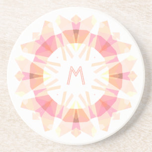 Moderne Retro Deco Monogram Initiaal Roze Whimsica Zandsteen Onderzetter
