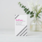 MODERNE RETRO diagonaal gestreept glitter zilver r Visitekaartje (Staand voorkant)