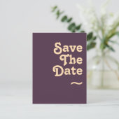 Moderne Retro | Donkere Paarse Save The Date Uitnodiging Briefkaart (Staand voorkant)