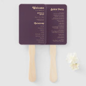 Moderne Retro | Donkerpaars Huwelijksprogramma Handwaaier (Voorkant en achterkant)