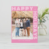 Moderne Retro Elegante Eén Foto Aangepaste Roze Feestdagenkaart (Staand voorkant)