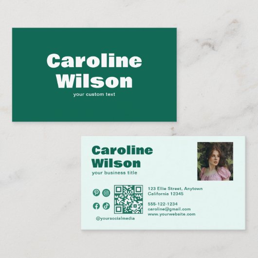 Moderne Retro Emerald Professionele Foto QR-code Visitekaartje (Voorkant / Achterkant)
