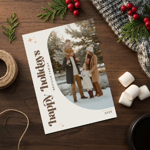 Moderne Retro Familie Foto Kerst Wens Feestdagenkaart