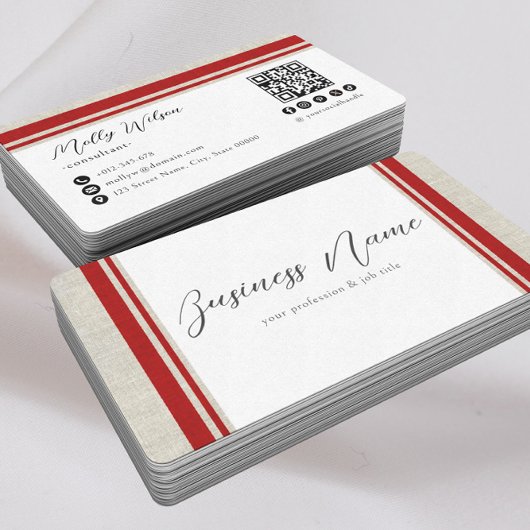 Moderne retro faux linnen QR-code sociale media Visitekaartje