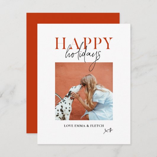 Moderne Retro Fel Kleurrijk Rood Oranje Hond Moede Feestdagenkaart (Voorkant / Achterkant)