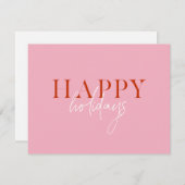 Moderne Retro Fel Roze Script Foto Feestdagenkaart (Voorkant / Achterkant)