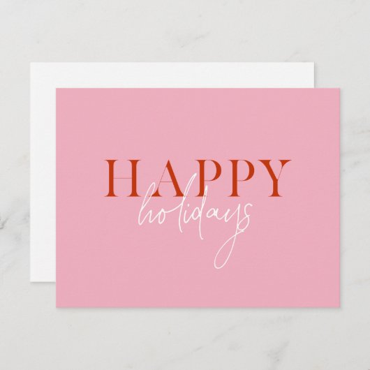 Moderne Retro Fel Roze Script Foto Feestdagenkaart (Voorkant / Achterkant)