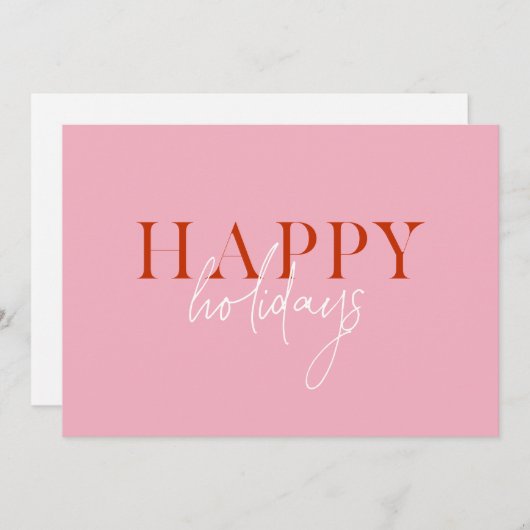 Moderne Retro Fel Roze Script Foto Feestdagenkaart (Voorkant / Achterkant)