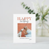 Moderne Retro Felle Kleuren Rood Oranje Hond Moede Feestdagenkaart (Staand voorkant)