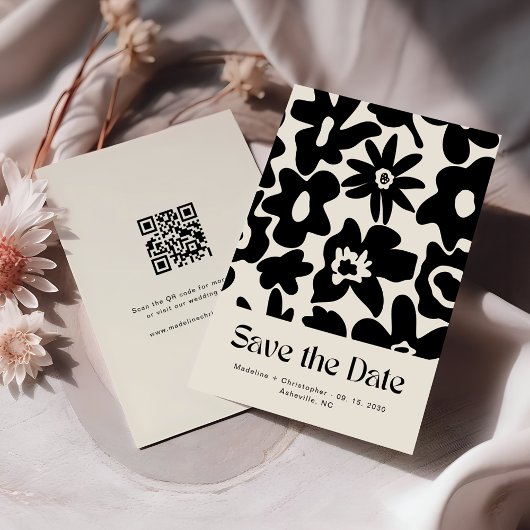 Moderne Retro Floral Wedding QR-code Save the Date