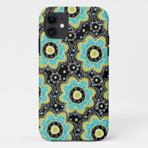 Moderne Retro Flower Blauwgroen & Limoen Case-Mate iPhone Case