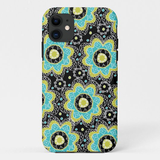 Moderne Retro Flower Blauwgroen & Limoen Case-Mate iPhone Case (Achterkant)