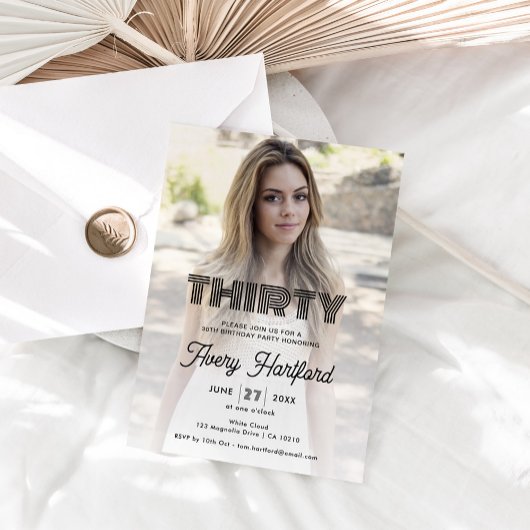 Moderne retro foto 30e verjaardagsfeest kaart