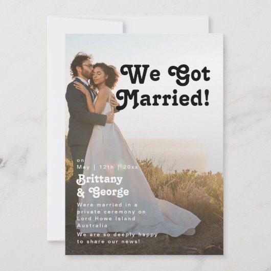 Moderne Retro Foto Elopement Aankondiging (Voorkant)