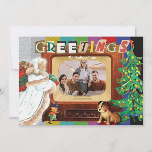 Moderne retro foto kerstvakantie bedrijf feestdagenkaart (Voorkant)