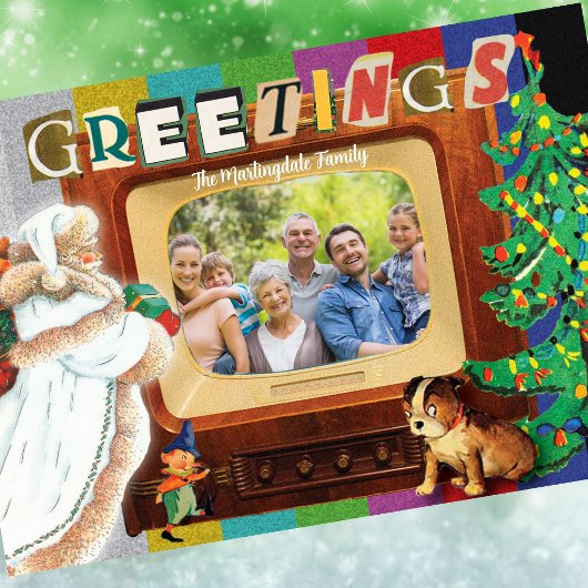 Moderne Retro foto Kerstvakantie Feestdagenkaart