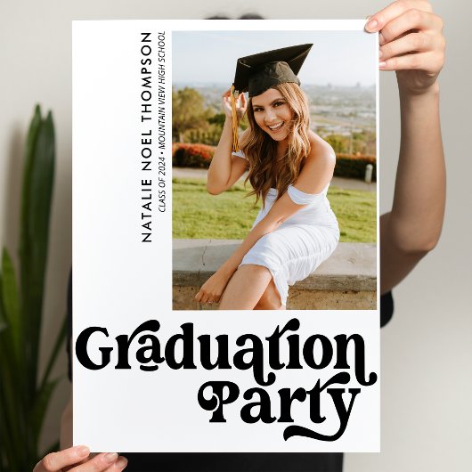 Moderne Retro Foto Moderne Groovy Graduation Party Poster