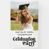 Moderne Retro Foto Moderne Groovy Graduation Party Spandoek (Verticaal)