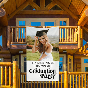 Moderne Retro Foto Moderne Groovy Graduation Party Spandoek