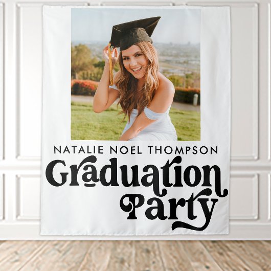 Moderne Retro Foto Moderne Groovy Graduation Party Wandkleed