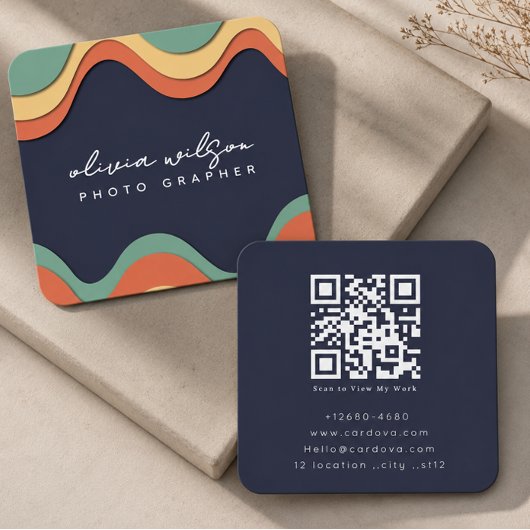 Moderne Retro Fotograaf QR Code Visitekaartje