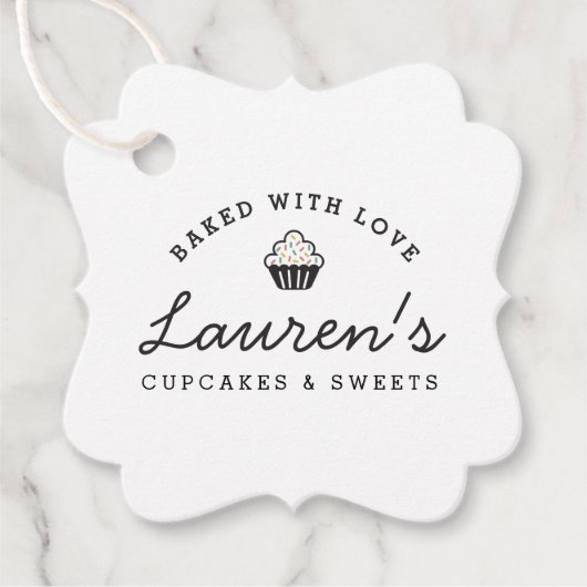 Moderne Retro Gebakken met Love Cupcakes Bedankjes Labels (Voorkant)