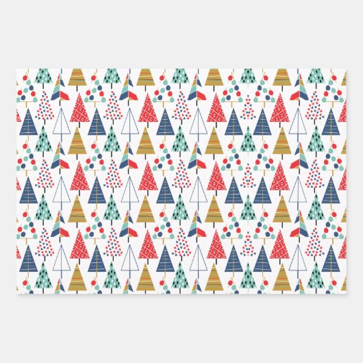 Moderne Retro Geometric Kerstpatroon Set van 3 Inpakpapier Vel (Voorkant 3)