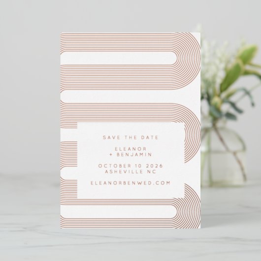 Moderne Retro Geometrische Luxe Roos Gold Opslagda Folie Uitnodiging (Staand Voorkant)