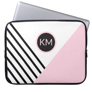 Moderne Retro Geometrische Pop Kunst en Monogram Laptop Sleeve