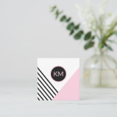 Moderne Retro Geometrische Pop Kunst met Monogram  Vierkante Visitekaartje (Staand voorkant)